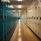 Row of Lockers in Hallway. Generative AI.