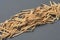 Row of many used matchsticks with burnt sulfur on dark concrete table on kitchen