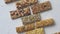 Row of mixed gluten free granola cereal energy bars. With dried fruits and nuts.