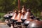 Row of Moroccan clay tagines -  traditional cooking vessels