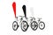 Row of Mountain Bicycles with Red, Black and White Blank Banner Promotion Feather Flags. 3d Rendering