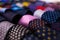 Row of Neckties on hangers in men clothing store