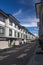 A row of a new townhouses. External facade of a row of colorful modern urban townhouses.brand new houses just after construction o