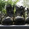 Row of old leather worn out shoes