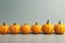 A row of orange pumpkins sitting in a row.