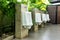 Row of outdoor men urinals for public toilet background