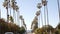 Row of palm trees, city near Los Angeles, California coast. Palmtrees by beach.