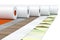 Row of Paperhanging Wallpaper Paper Rolls with Abstract Print. 3d Rendering