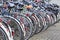 Row parked bicycles in Amsterdam, Netherlands