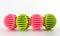 Row of Pink and green washing ball, plastic balls
