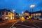 Row of pubs and bars in the city of Ballycastle, Causeway coast in Northern Ireland, UK in the evening