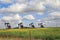 Row of Pump Jacks in a farmers field