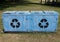 A row of recycle trashcans at the park near Yellville, Arkansas, U.S