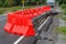 Row of red plastic barrier Preventing accidents