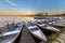 Row of rental boats in a dutch marina