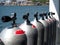 Row of scuba cylinders