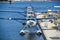 Row of seaplanes in water