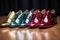row of shiny polished shoes in various colors