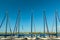 Row of small Dutch sailing boats used for lessons