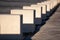 Row of square concrete traffic barriers