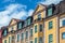 Row of Swedish colorful apartment buildings in Karlskrona