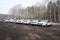 Row of taxi cars of different companies in the parking of Balashikha, Russia.