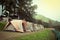 Row of tents for camping in national park