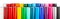 Row of various rainbow colored vinyl car wrapping or plotter cutting sticker plastic foil film rolls isolated white wide panorama