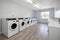 Row of washing machine of laundry business in the public store. Generative AI