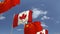 Row of waving flags of Canada and China, loopable 3D animation