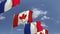 Row of waving flags of Canada and France, loopable 3D animation