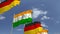 Row of waving flags of India and Germany, loopable 3D animation