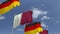 Row of waving flags of Qatar and Germany, 3D rendering