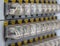 Row of white Relay actuators with yellow marks