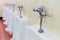 Row white urinals in men\'s bathroom