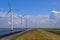 Row of windturbines along a