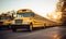 Row of Yellow School Buses Parked on Roadside