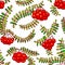 Rowan berry floral botany seamless pattern in line art style