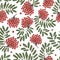 Rowan branch with berries, seamless pattern for