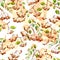 Rowanberry vector drawing, seamless pattern with orange watercolor spots on a white background