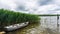 Rowboat tied to bollard in lake of Rheinsberg