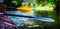 Rowers on canoe floating