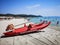 Rowing boat used for rescue on the sandy beach