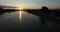 Rowing boats on Jarun lake at sunset