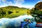 Rowing boats on the lake in Pokhara, Nepal,Asia