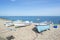 Rowing boats on the shore in Selsey in England