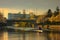 Rowing at sunset on the Bega River with Mary Maria / Traian bridge in Timisoara