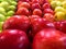 Rows of apples red golden and granny smith colorful red green red front view