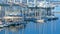 Rows of boats in marina in adriatic sea bay harbor in Pula, Croatia in summer