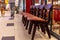 Rows of brown chairs at waiting front restaurant.selective focus.